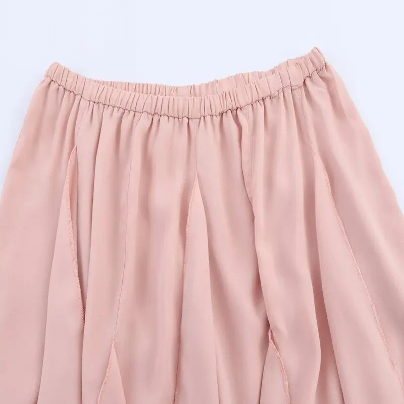 Mid-Length Women's Skirt 2025 Summer New Sle Decorative Layered Design Mid-Waist A-Line Skirt Faionable Ladies Skirt