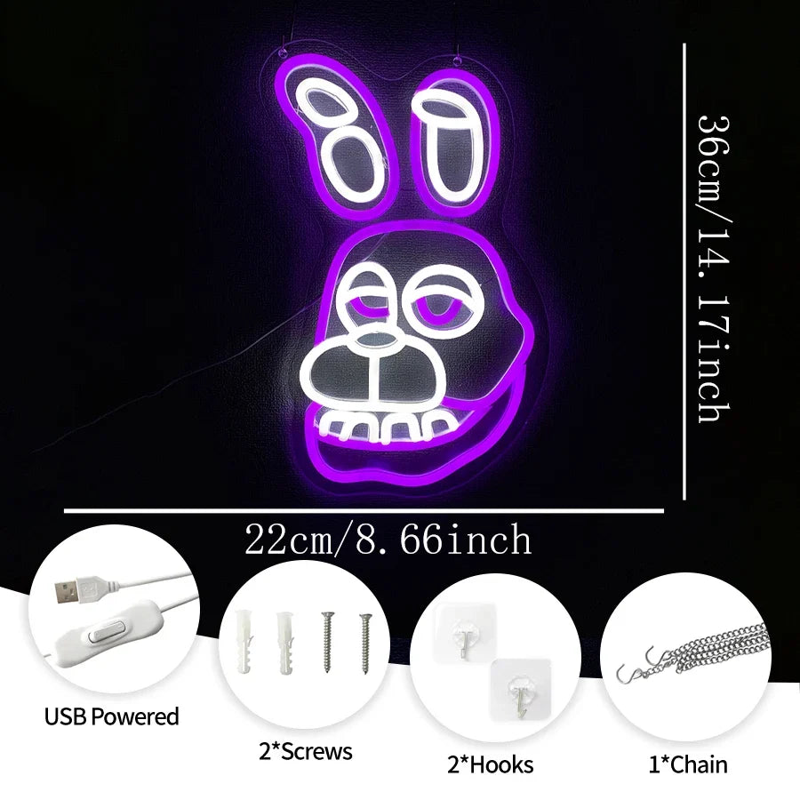 Bonnie The Rabbit Neon Sign, Used For Wall Decor, Usb Powered, Bedroom, Game Room, Club, Theme Party, Man Cave Sign Wall Lamp.