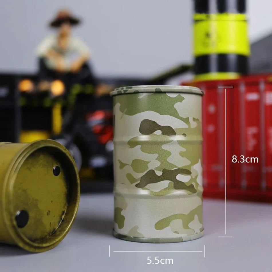 Iron Mini Oil Drum Model Chemistry Oil Drum Model Car Model Desktop Decoration Storage Box War Games Scene Model for Xmas Gifts