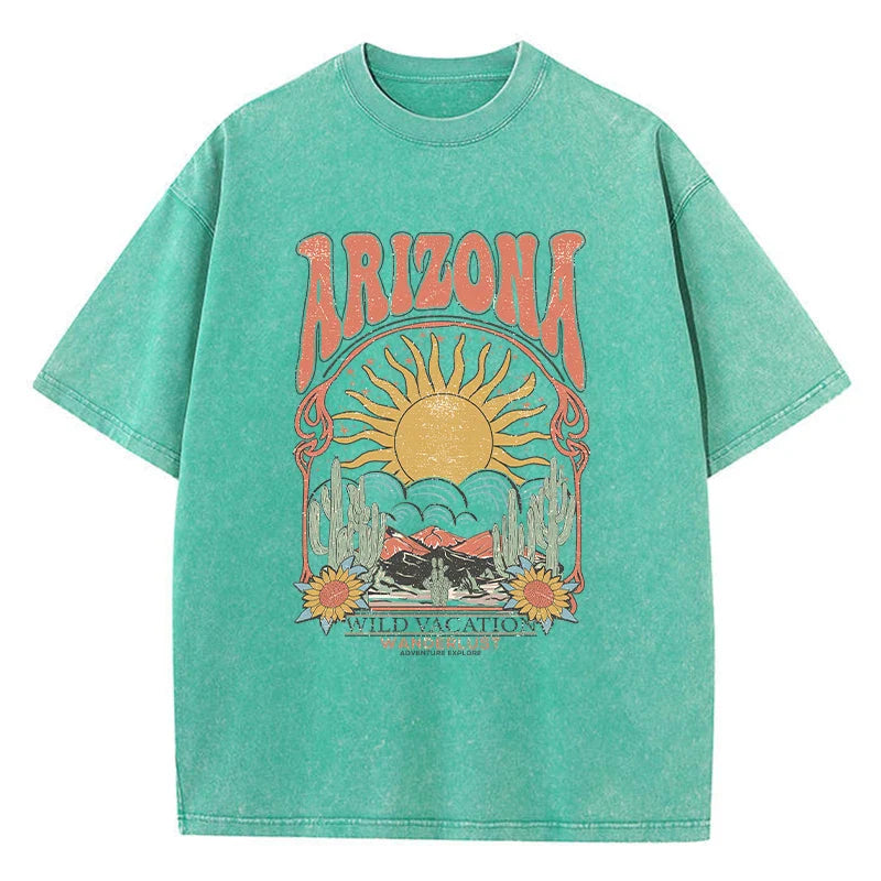 Fashion Women Cotton Washed T-Shirt Beautiful Arizona Wildlife Vacation Invites You Print Tops Casual Loose Tees Vintage Clothes