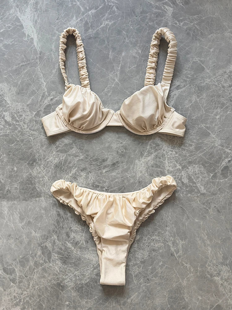 2025 New Sexy Low Waist Bikini Set Push Up Swimwear Women Solid White Swimsuit Brazilian Beachwear Bathing Suit biquini Female