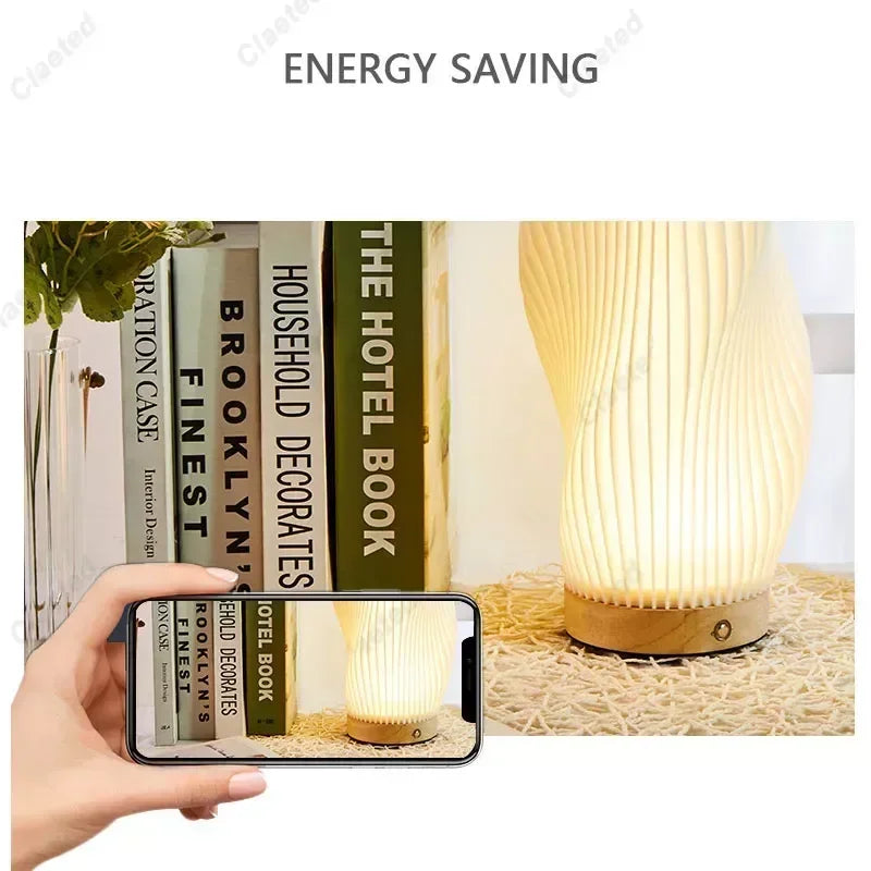 7W Wood Table Lamp For Bedroom USB Rechargeable Bedside Lamp Stepless Dimmable LED Desk Light Home Christmas Decoration