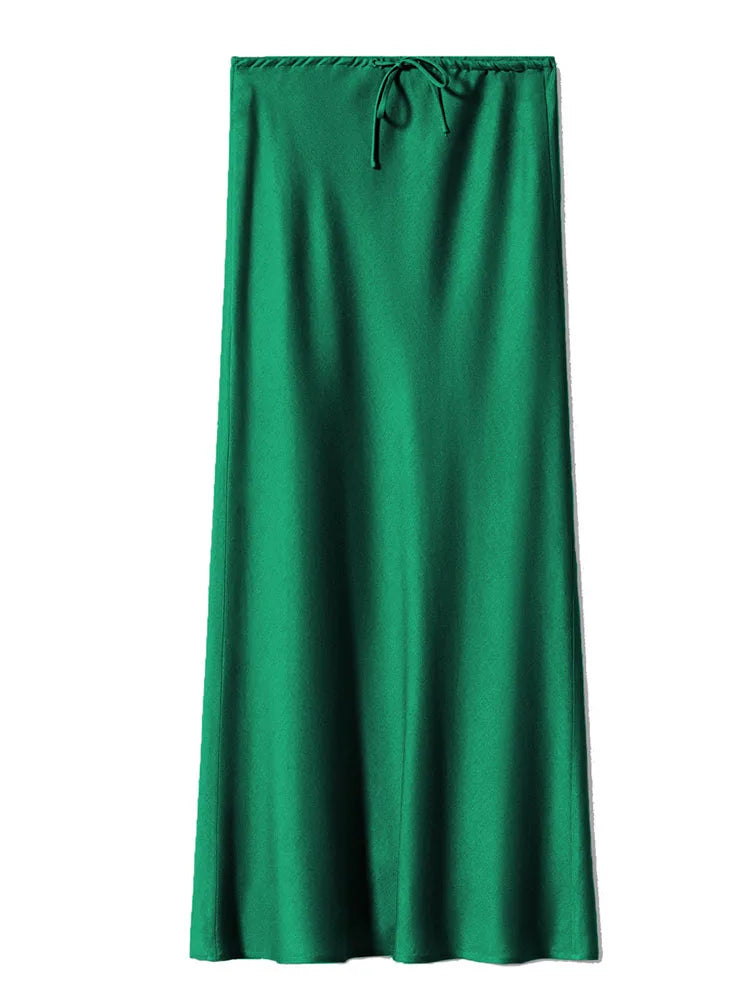 Long Satin Skirts Women Dark Green Luxury Spring Summer Maxi Straight Black Skirt Long Shining Satin Skirt Maxi Brown Ladies