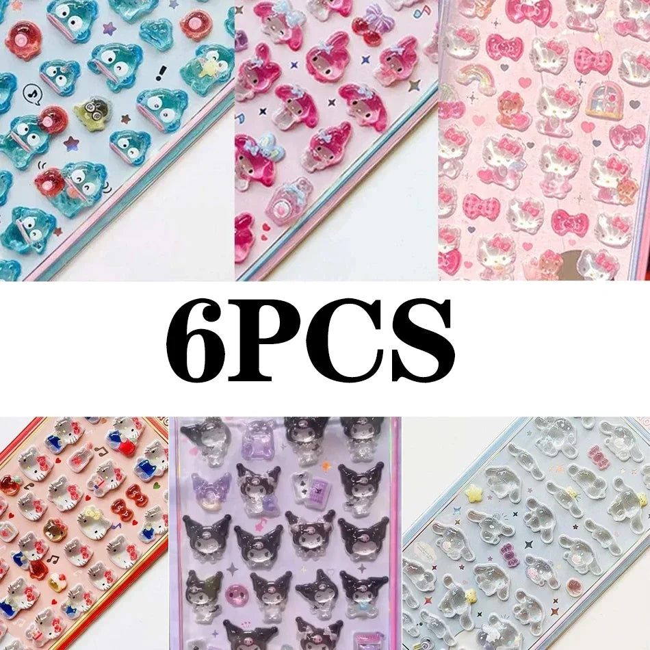 Cute Anime Hellokitty Kuromi Cinnamoroll 3D Sanrio Stickers Transparent Jelly Crystal Decorative Sticker Phone Case DIY Kids Toy