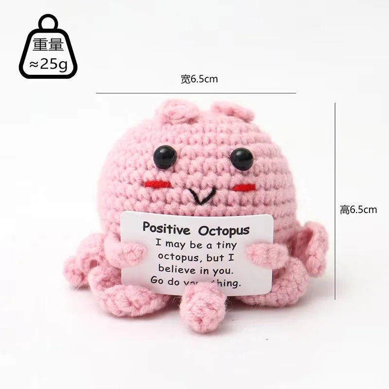 Mini Handmade Woolen Octopus Crochet Knitting, Positive Emotional Support Figure with Card, Creative Funny Decoration  Gift