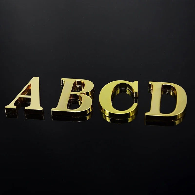 1Pcs Metal Self Adhesive House Number English Alphabet Letters for Apartment Room Door Plate Table Mailbox Number Stickers 5*3cm