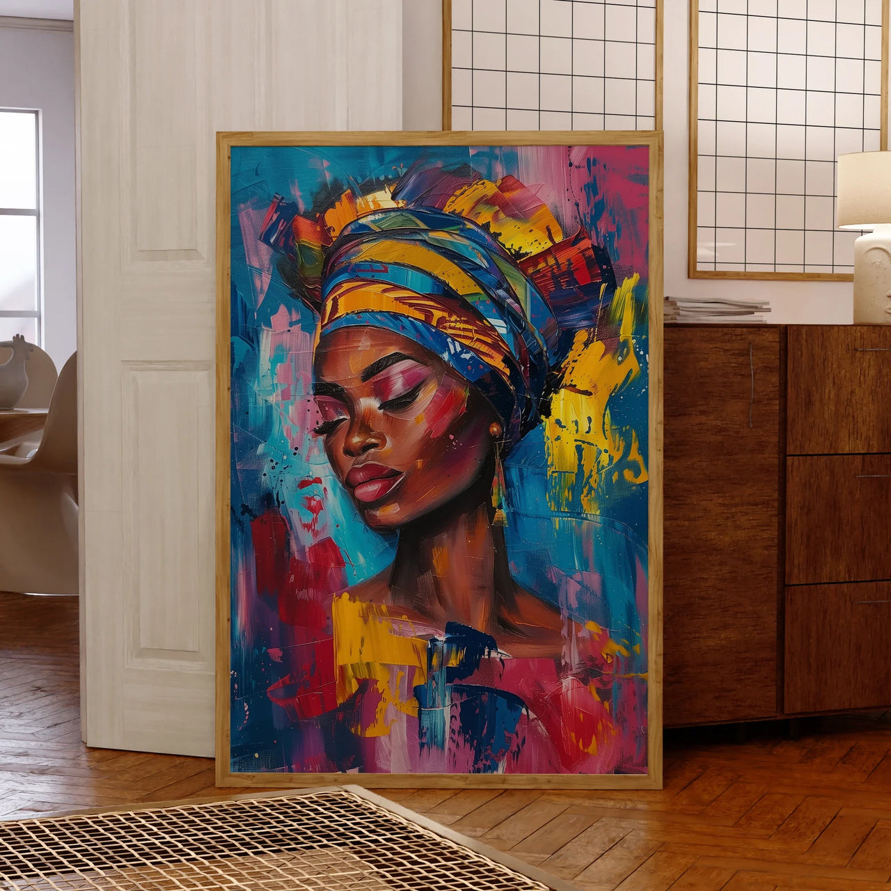 Modern Black Woman Painting Fashion Portrait Wall Art Aluminum Frame Prints Canvas Painting Poster Living Room Home Decor