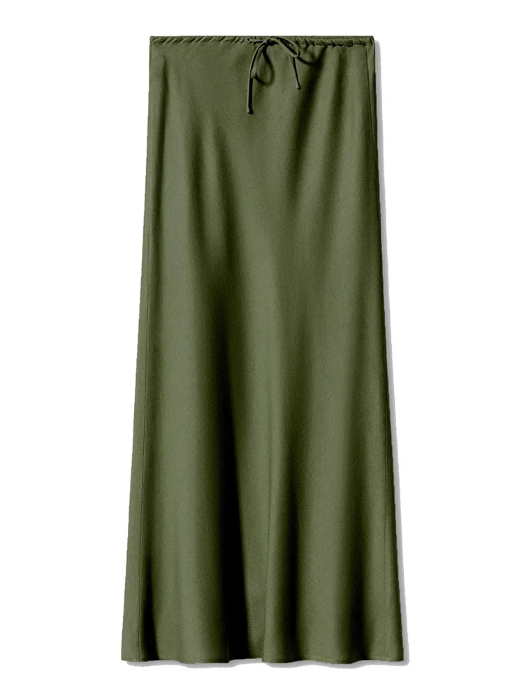Long Satin Skirts Women Dark Green Luxury Spring Summer Maxi Straight Black Skirt Long Shining Satin Skirt Maxi Brown Ladies
