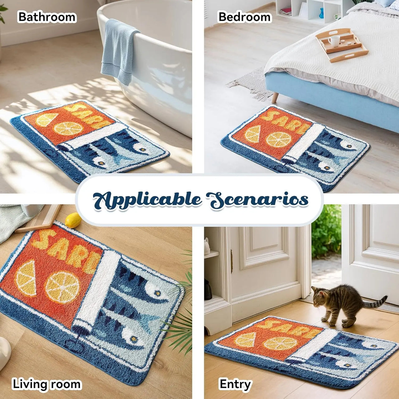 VIKAMA Cartoon Sardine Floor Mat, Soft and Non-slip, Kitchen and Bathroom Mat, Sofa and Bedroom Carpet, Home Decoration