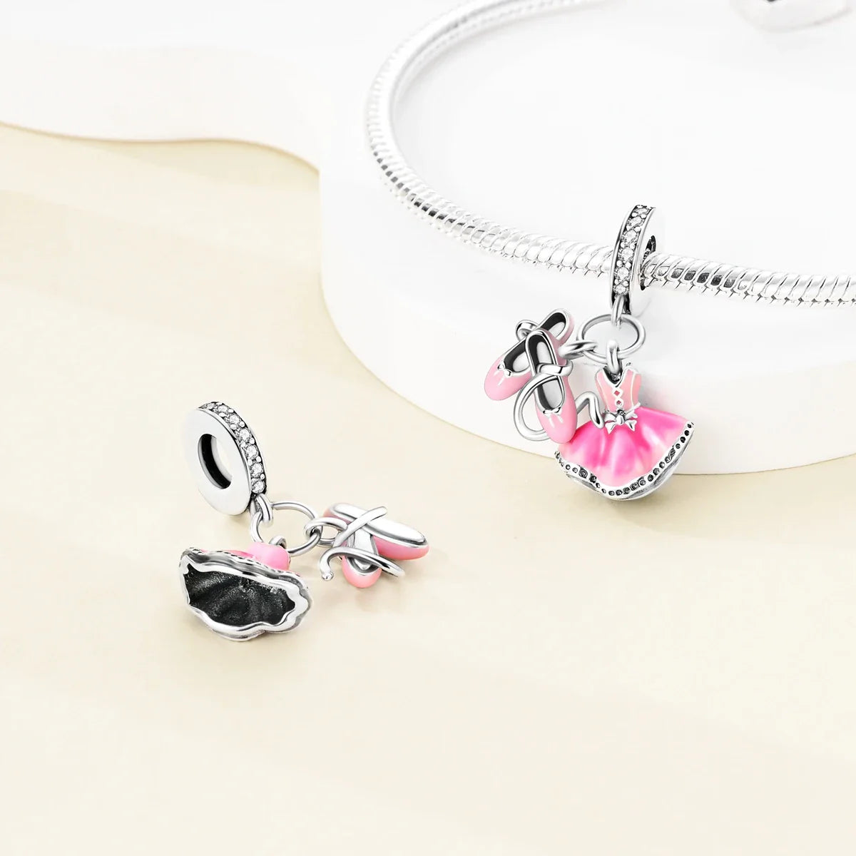 Fit Original Bracelet 925 Silver Ballet Girl Red High Heels Charms Pendants For Women Jewelry Making Gift