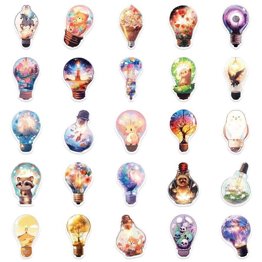 10/30/50pcs INS Style Fantastic Light Bulb World Cartoon Aesthetic Stickers Cute Decal Laptop Graffiti Girl Gradient Sticker Toy