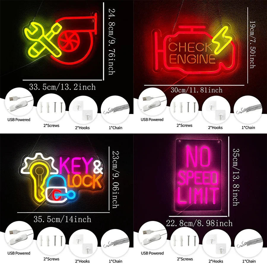 Garage Series Neon Signs, Repair Tool Icons, Usb Powered, Used In Garage, Club, Bar, Parts Store, Man Cave Decor, Easy To Hang.