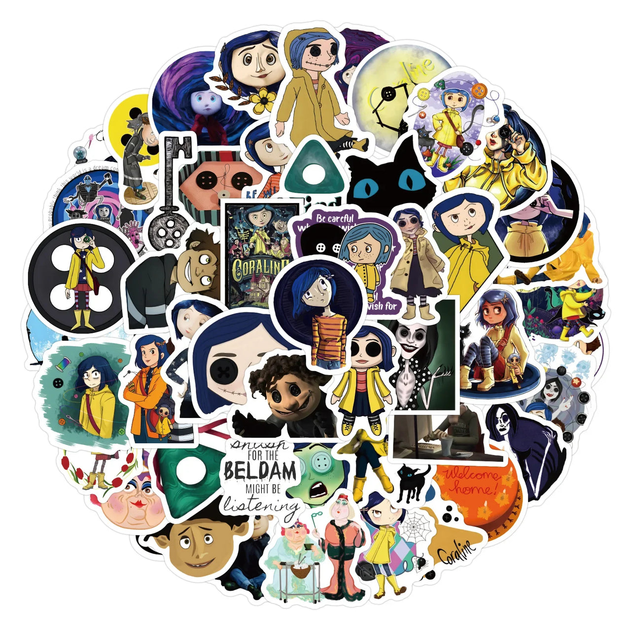 60pcs Horror Movie Coraline & the Secret Door Stickers Phone Scrapbook Suitcase Cartoon Graffiti Decals Sticker For Stationery
