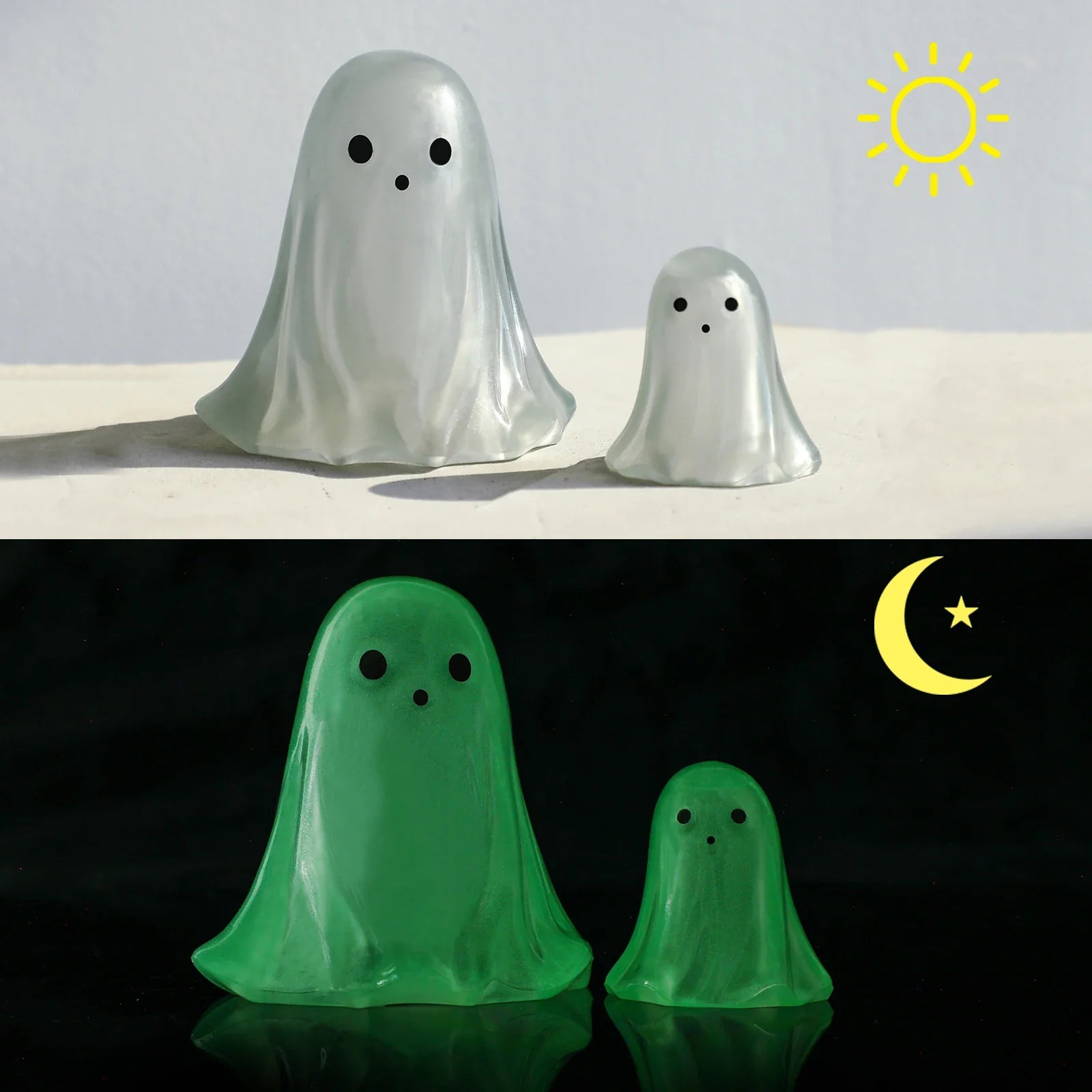 2 Pcs Halloween Decor Indoor-Ghost in Abs Resin Cloche-Cute Ghost for HomeTabletop Party Decor  Holiday Decorations outdoor