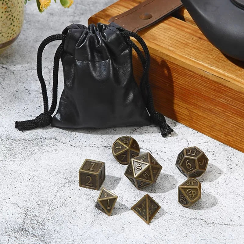 7PCS Metal Polyhedral DND Dice Bronze DND Game Dice for RPG Dungeons and Dragons DND RPG MTG D20 D12 D10 D8 D6 D4 Table Game