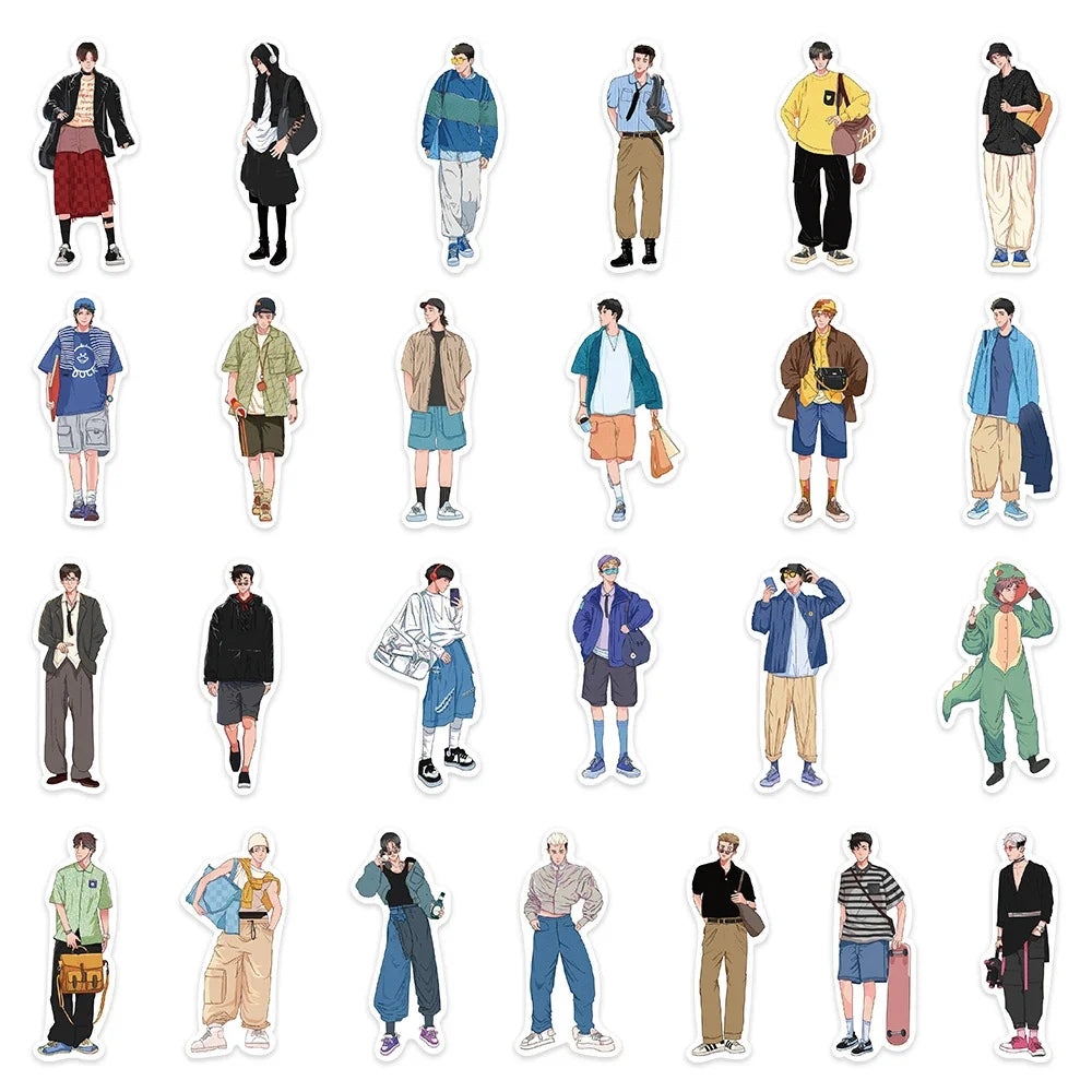 10/30/50pcs Ins Simple Fashion Hand-Painted Men Boy Stickers Laptop Phone Skateboard Notebook Cool Waterproof Sticker Kids Toy