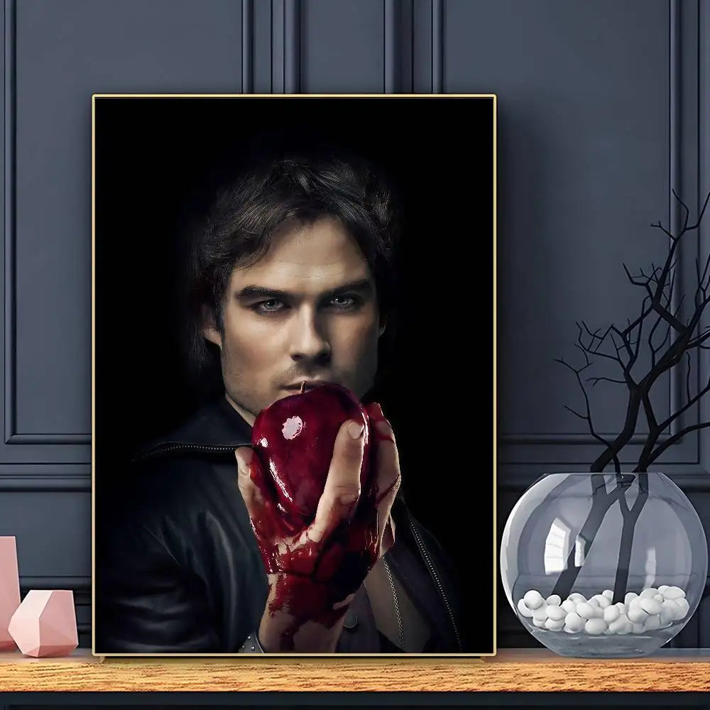 Damon Salvatore The Vampire Diaries Poster Sticky Wall Art Printing Waterproof Home Living Bed Room Bar Aesthetic Decor
