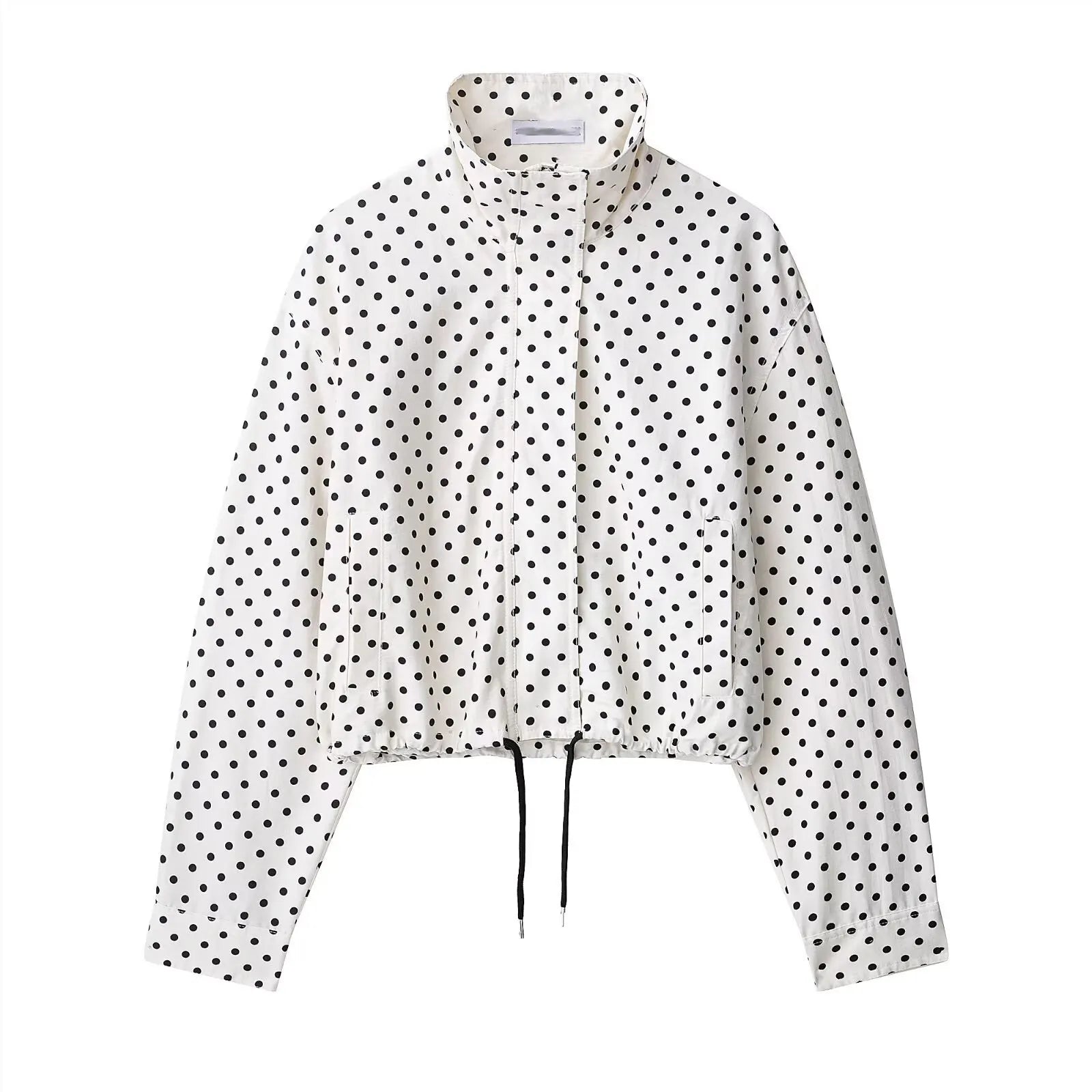 HH Women Elegant Fashion Polka Dot Pink Jacket Single Breasted High Collar Drawstring Coat Spring Lady Trend Street Outwear