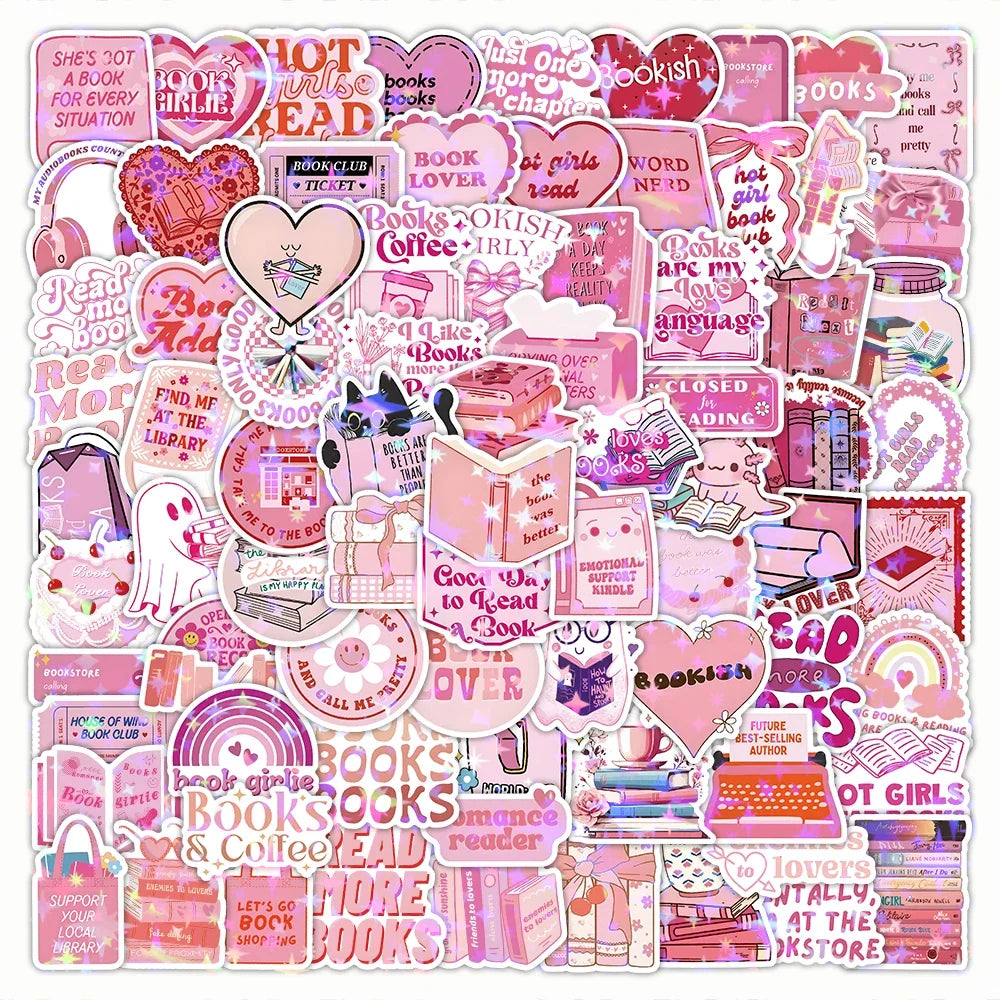 60/120 PCSPink Bookish Graffiti Stickers Pink Reading Decoration Notebook Luggage Stationery Stickers