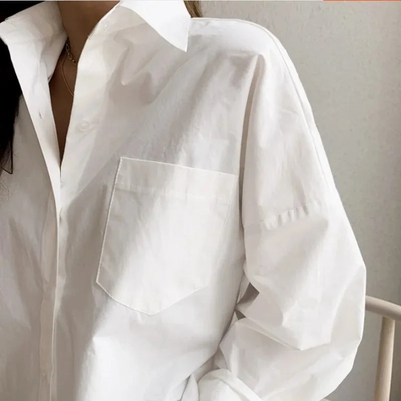 White long-sleeved shirt women loose everything with the new autumn Korean version of the design sense of minority top
