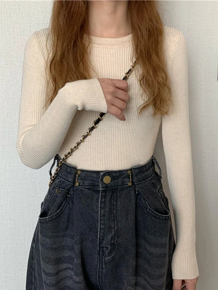 2026 New Women Sweater Autumn Winter Long Sleeve Pullover Basic Top Fashion O-neck Elastic Female Winter Solid Knitted Jumper