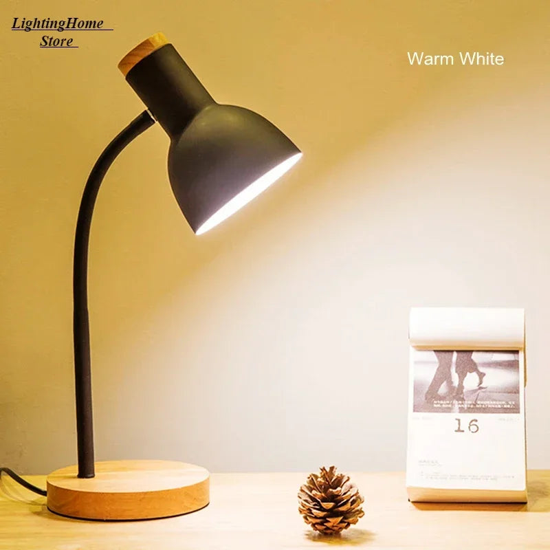 Creative Wooden Art Iron LED Folding Nordic Desk Lamp Eye Protection Reading Table Lamp Living Room Bedroom Home Decor
