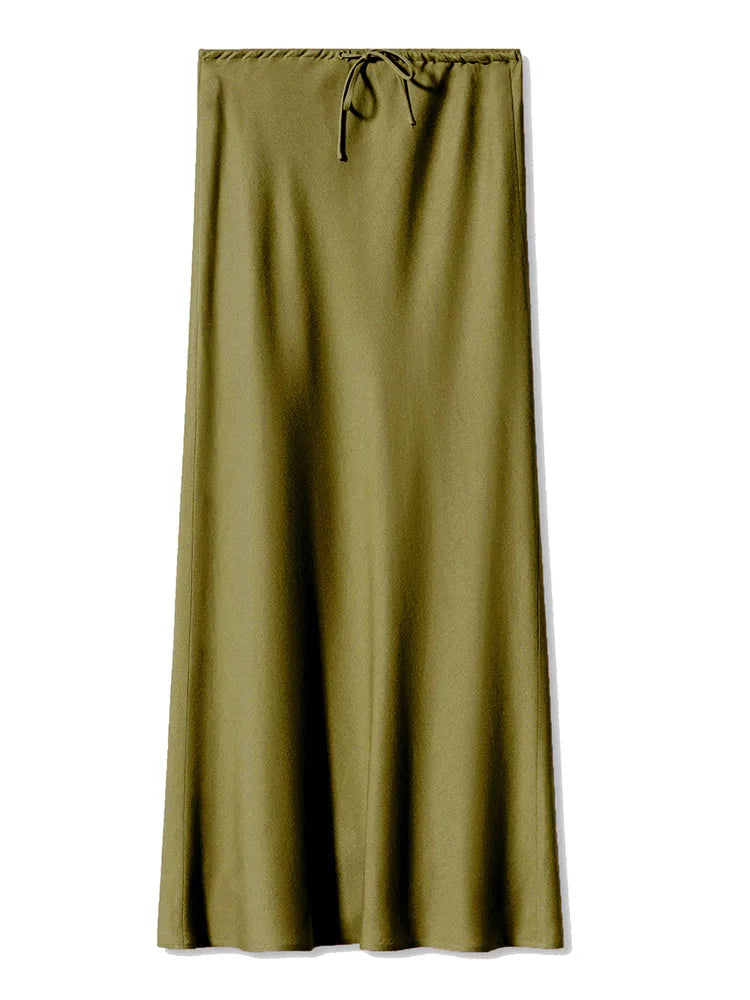 Long Satin Skirts Women Dark Green Luxury Spring Summer Maxi Straight Black Skirt Long Shining Satin Skirt Maxi Brown Ladies