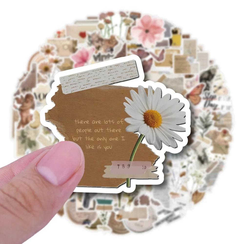10/30/60/120PCS Retro Art Flower Butterfly Aesthetic Stickers Vintage Decal Laptop Phone Luggage Scrapbook Car Graffiti Sticker