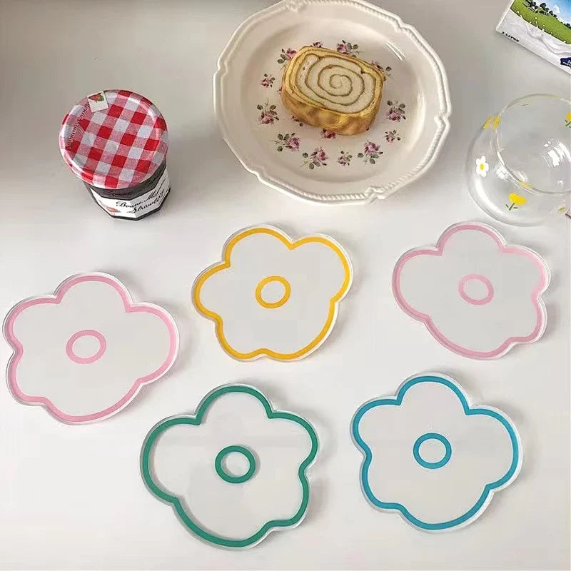 Flower Coasters Acrylic Waterproof Heat Insulation Anti Slip Coffee Cup Mats Cute Flowers Pads Kitchen Tableware Pad Decoration