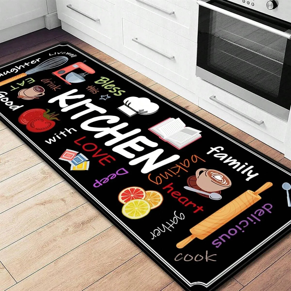 VIKAMA 1/2 pcs Kitchen Printed Floor Mat, Durable and Wear-Resistant, Home Kitchen Floor Mat, Laundry Room Carpet, Home Decor