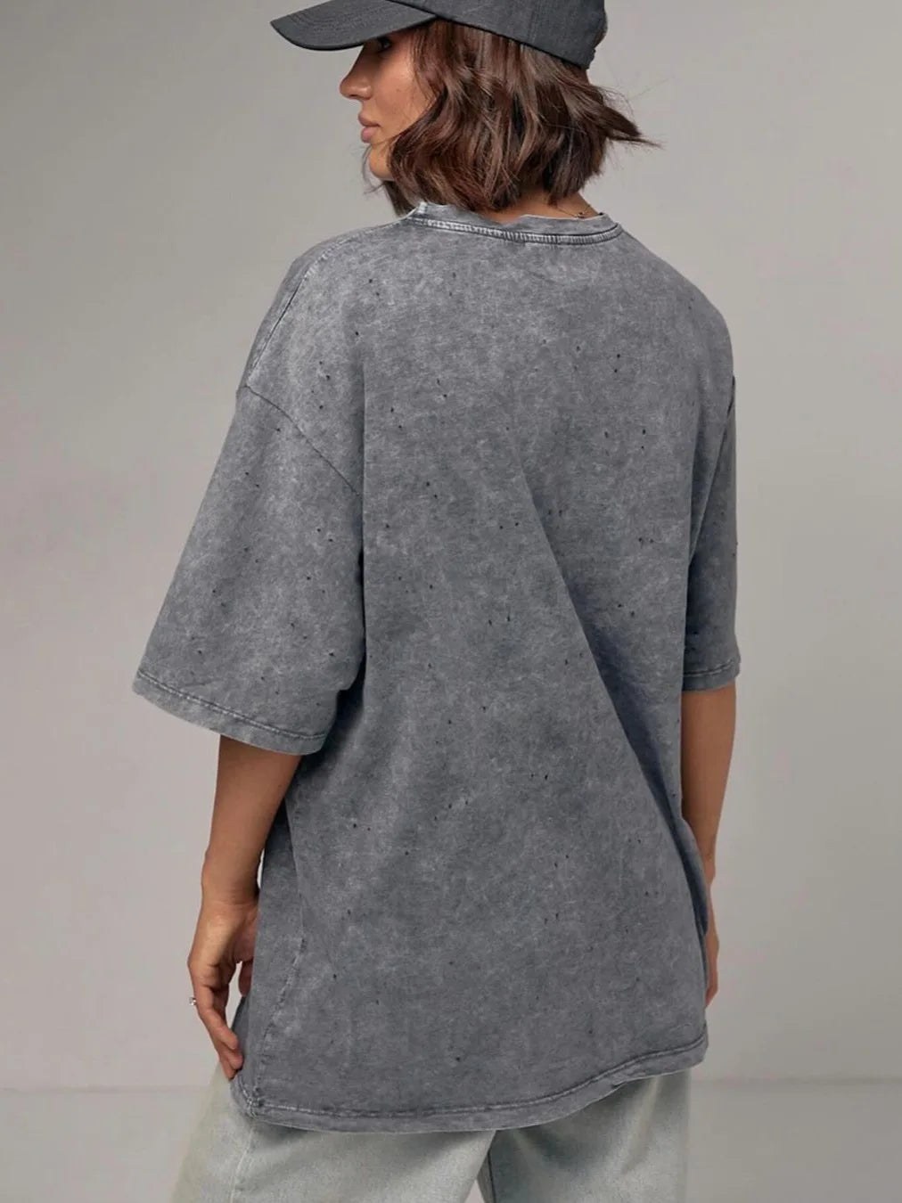 2025 new casual versatile 100% heavyweight cotton short-sleeved t-shirt female washed black do old retro American ins loose top
