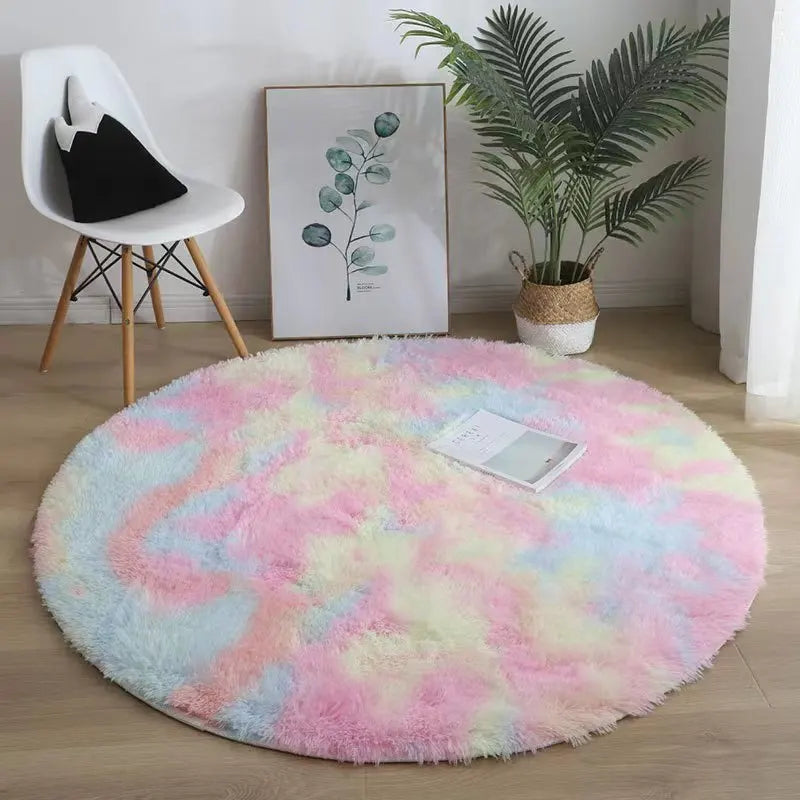 VIKAMA Pink Round Carpet Fluffy Soft Area Floor Mat Children Girls Room Princess Castle Plush Carpet Living Room Home Decor