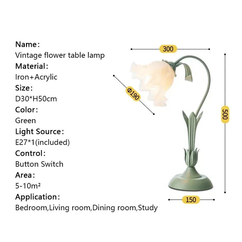 French Romantic Flower Desk Lamp Retro Atmosphere Sense Bedside Table Lights Cream Style Pastoral Country for Home Bedroom