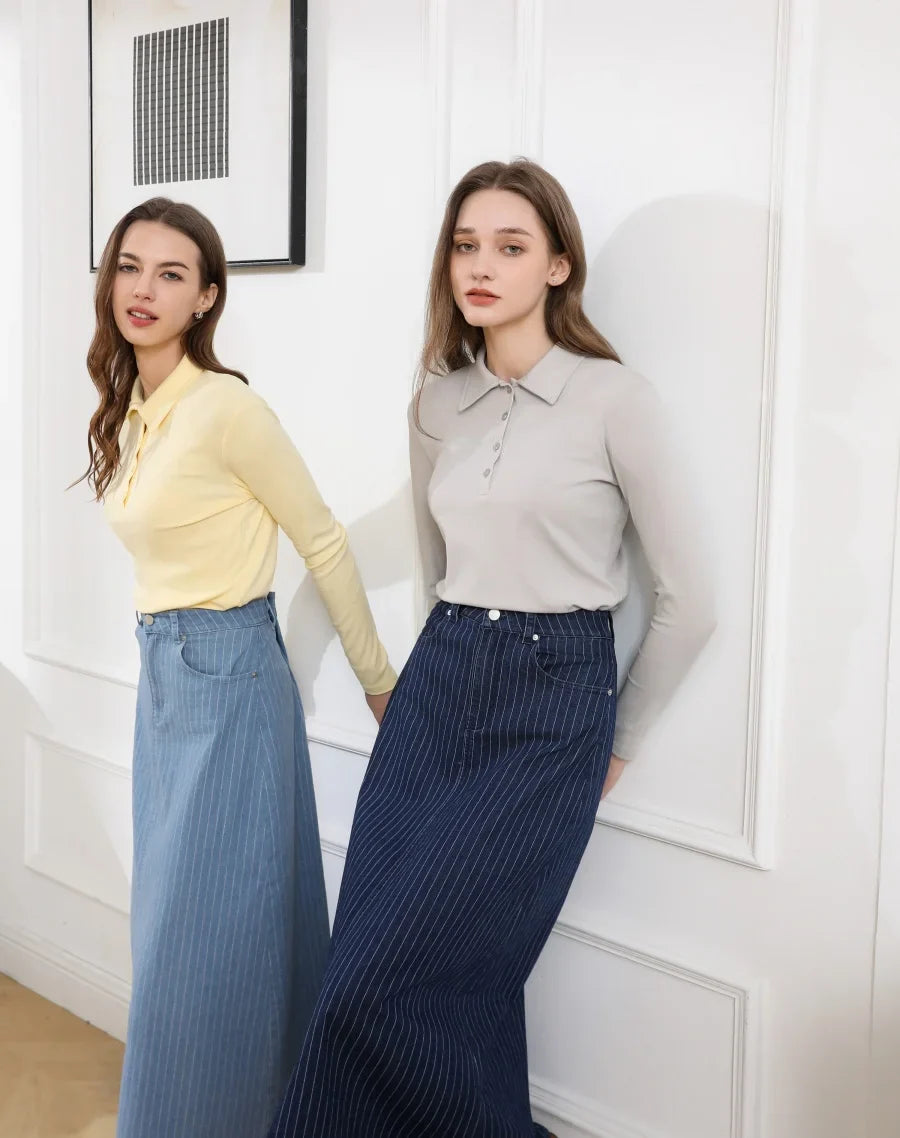 AS  SS26 pinstripe denim skirt fashion woman clothes lady wear