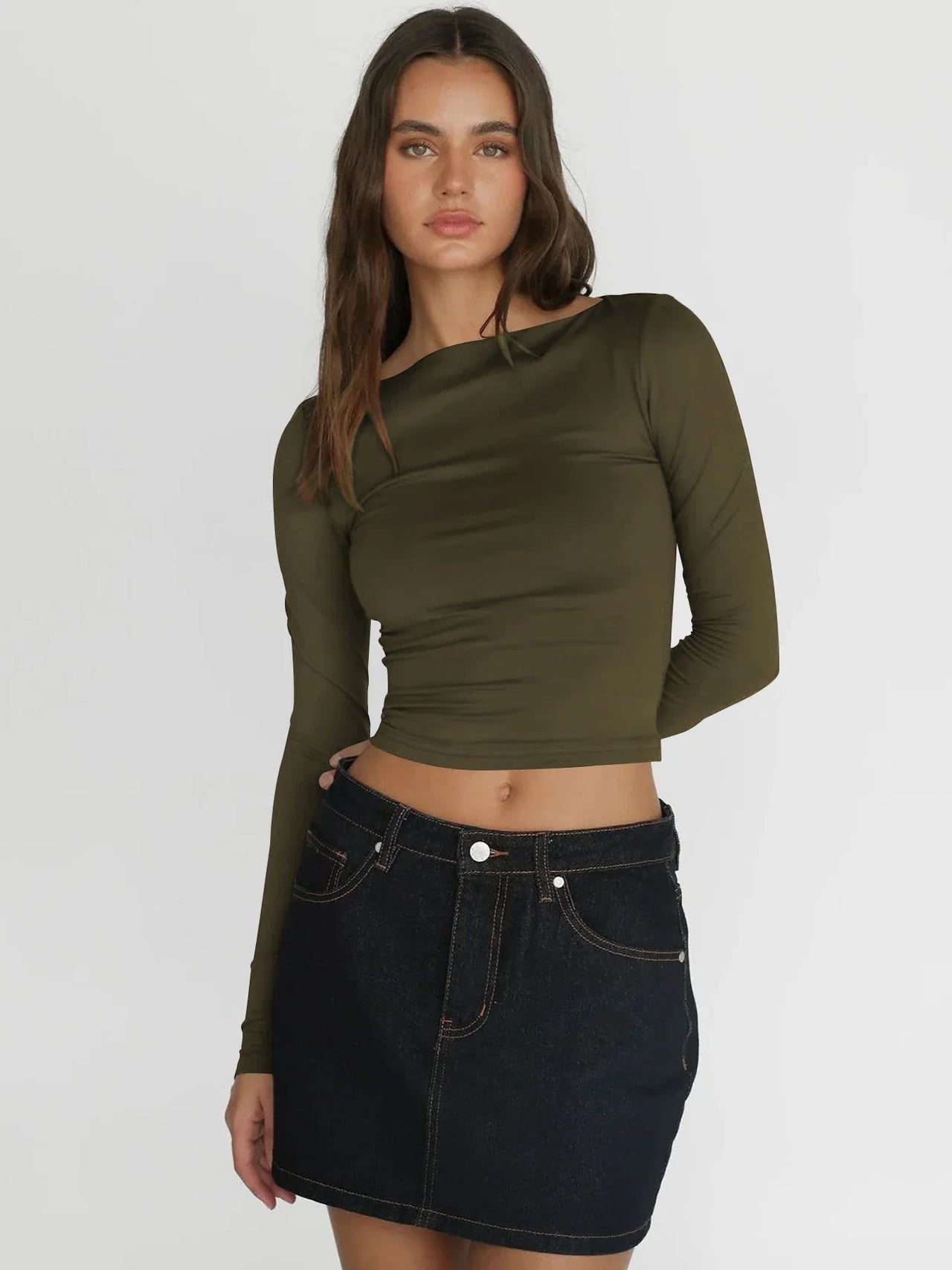Long Sleeve T Shirt Women Autumn Winter Y2k Crop Top Casual Slim Fit Pullovers Solid O Neck T-shirts Streetwear Female Basic Tee