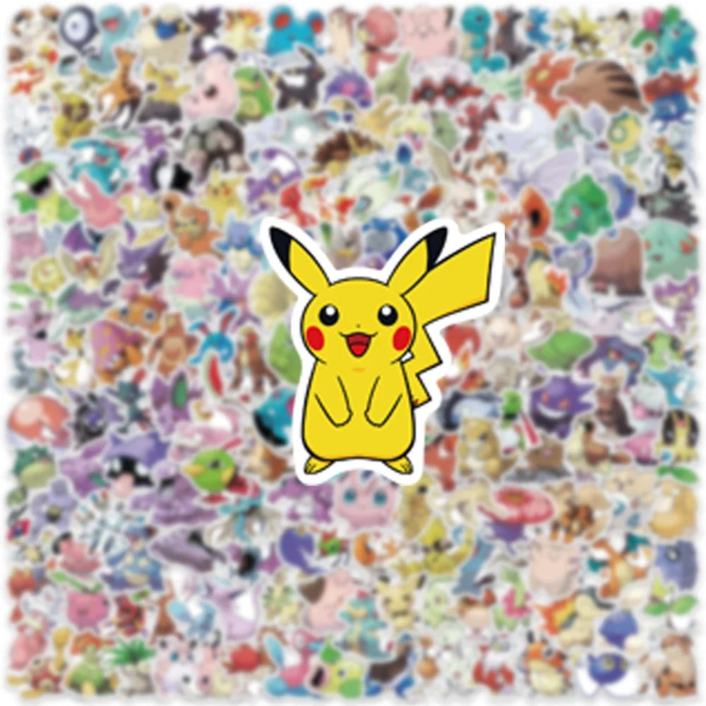 100/200/300Pcs Pokemon Kawaii Pikachu Stickers Decoration Decals Laptop Skateboard Car Luggage Phone Waterproof Sticker Toy