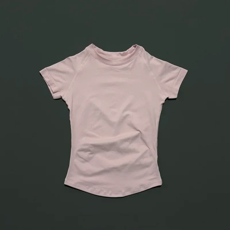 HISTELLO Sports Short Sleeve Top Women Gym Yoga Top Workout Clothes Sports T Shirt Fitness Activewear Running Tight Tops
