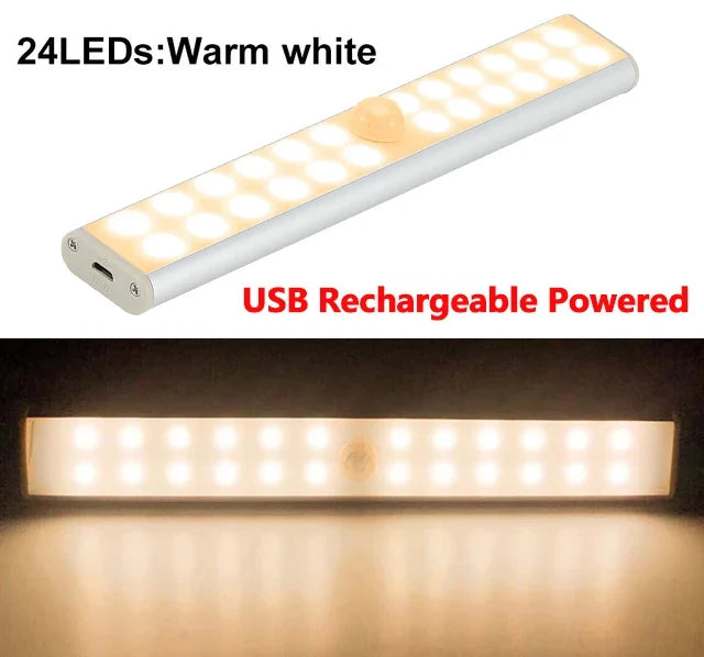 LED Under Cabinet Night Light Motion Sensor Closet Light Kitchen Bedroom Lighting Wall Lamp With Magnetic Strip USB Rechargeable