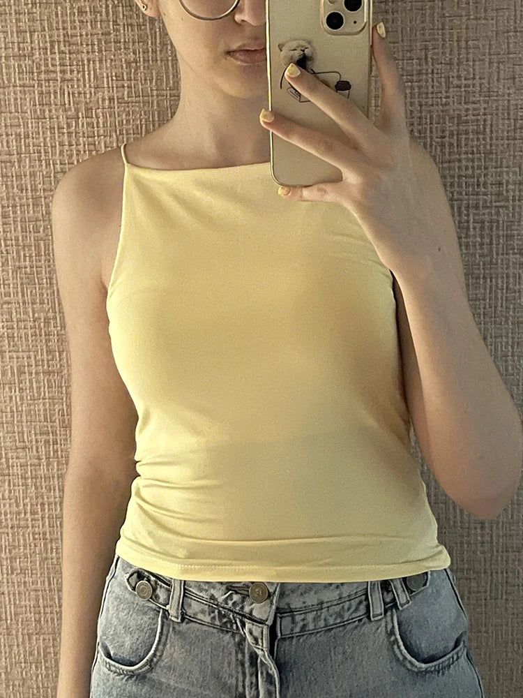 Women's Solid Color Halter Tank Top Sleeveless Vest Thin Straps Camisole Summer Casual Fashion Wear