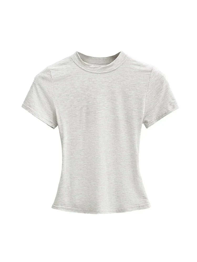 Slim Fit Solid Color Women's Casual T-shirt Short Sleeve Fashion Trend Y2K Top High Quality 2025 New Arrival