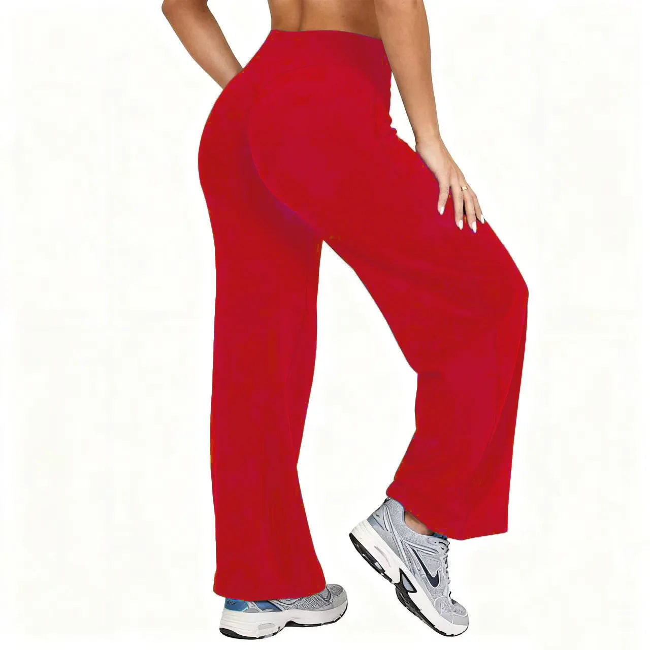 Women Plus Size Yoga Wide-leg Pants High Waist Stretchy Solid Color Leggings Running Pilates Sports Fashion Straight-Leg Pants