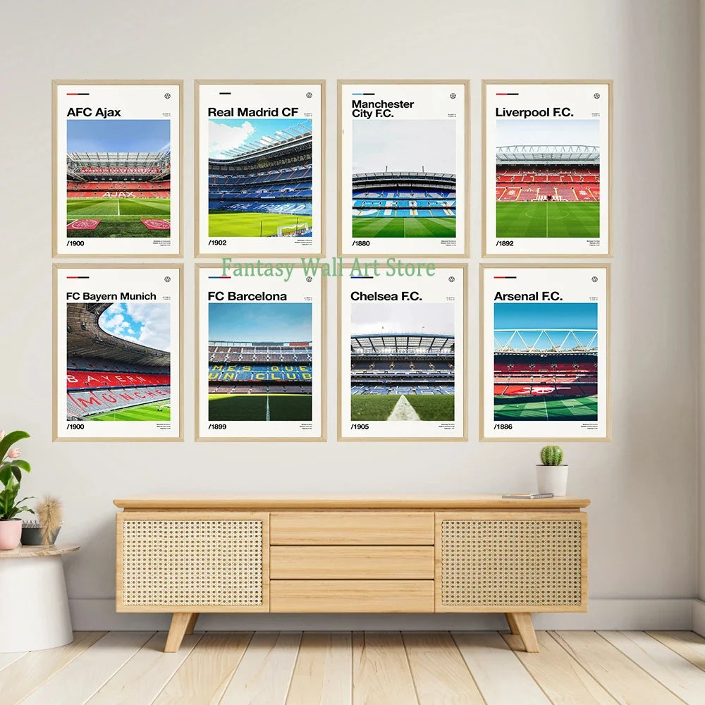 Famous Stadium Football Poster Football Fans Wall Art Decor Canvas Painting Stadium Minimalist Prints Aesthetic Wall Decoration