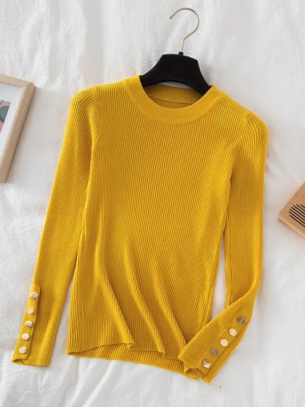 2026 women thick sweater pullovers khaki casual autumn winter button o-neck chic sweater female slim knit top soft jumper tops