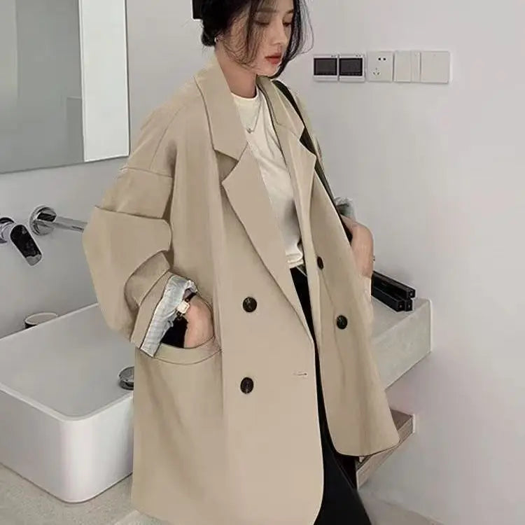 Oversize Blazers Women Long Sleeve Black Suit Streetwear Korean Chic Loose Jacket Spring Autumn Coat Double-breasted Tweed New