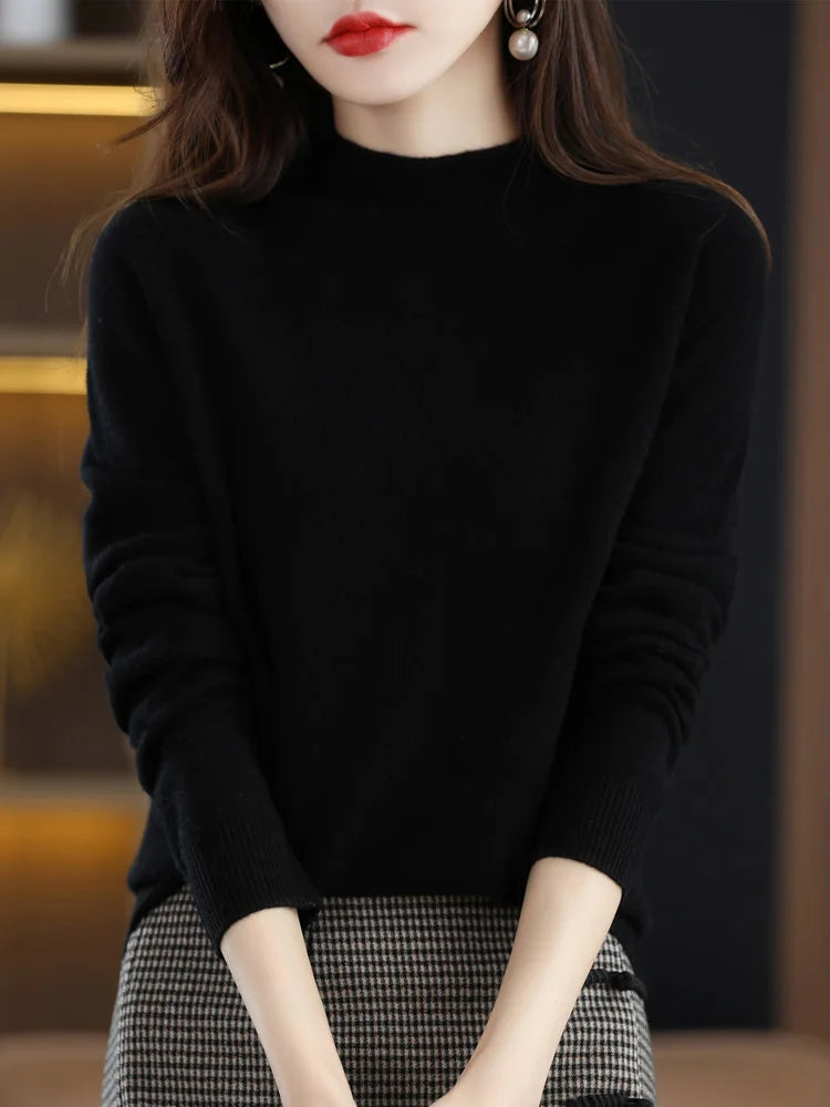 AOSSVIAO 2026 Autumn Winter Solid Mock-neck Pullover Sweater For Women Casual Knitwear Female Clothing Basic Soft Tops