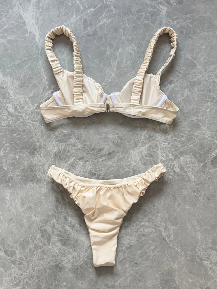2025 New Sexy Low Waist Bikini Set Push Up Swimwear Women Solid White Swimsuit Brazilian Beachwear Bathing Suit biquini Female