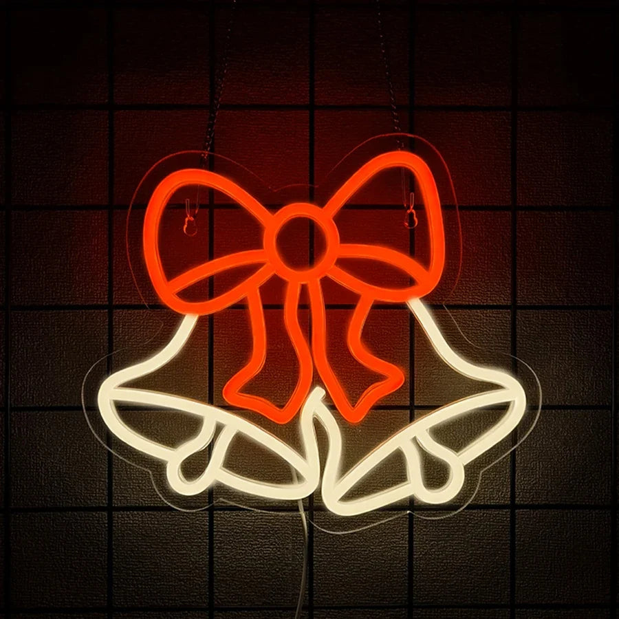 Christmas Series Neon Signs, Bells And Gingerbread Man Icons, Powered By Usb, Used For Room, Bar And Theme Party Art Decor.