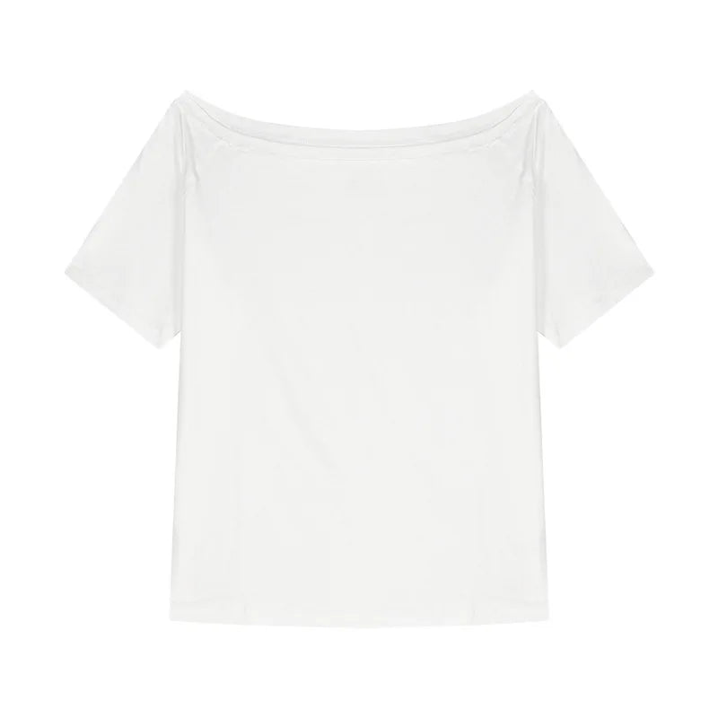 2026 Summer Off Shoulder T-shirt Women Sexy Y2K Korean Fashion Crop Tops Woman Vintage Japanese White Tee Shirt Femme Clothes