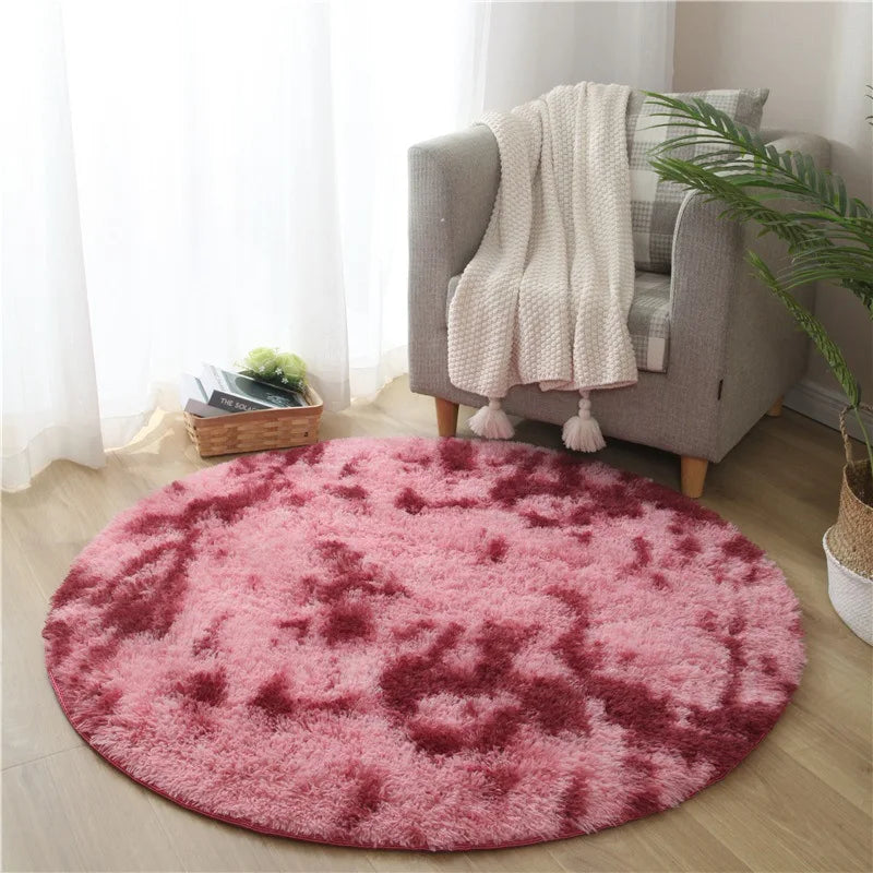 VIKAMA Pink Round Carpet Fluffy Soft Area Floor Mat Children Girls Room Princess Castle Plush Carpet Living Room Home Decor