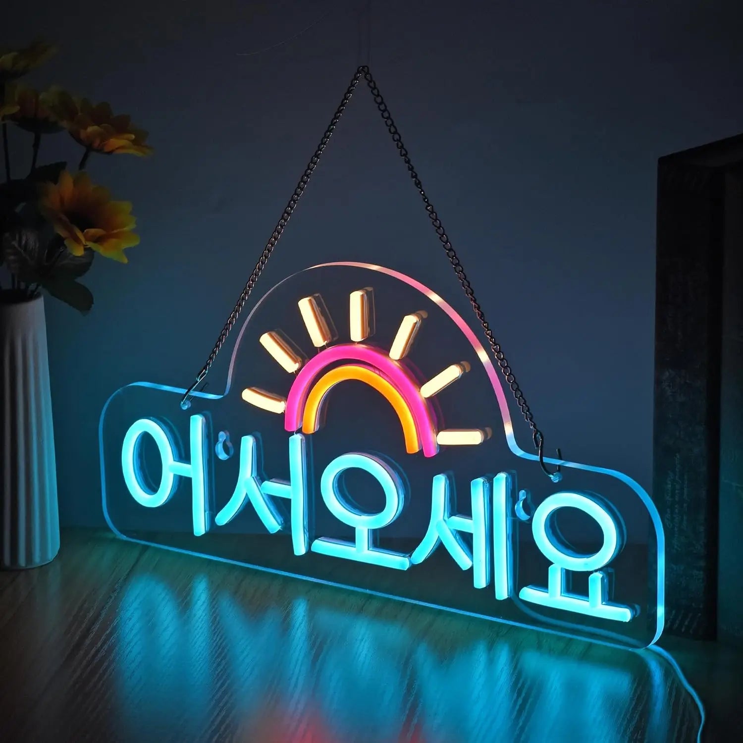 Korean Welcome Neon Sign for Kpop Restaurant Cafe Store Decoration Business Sign Warm Lighting Indoor Outdoor LED Neon Light
